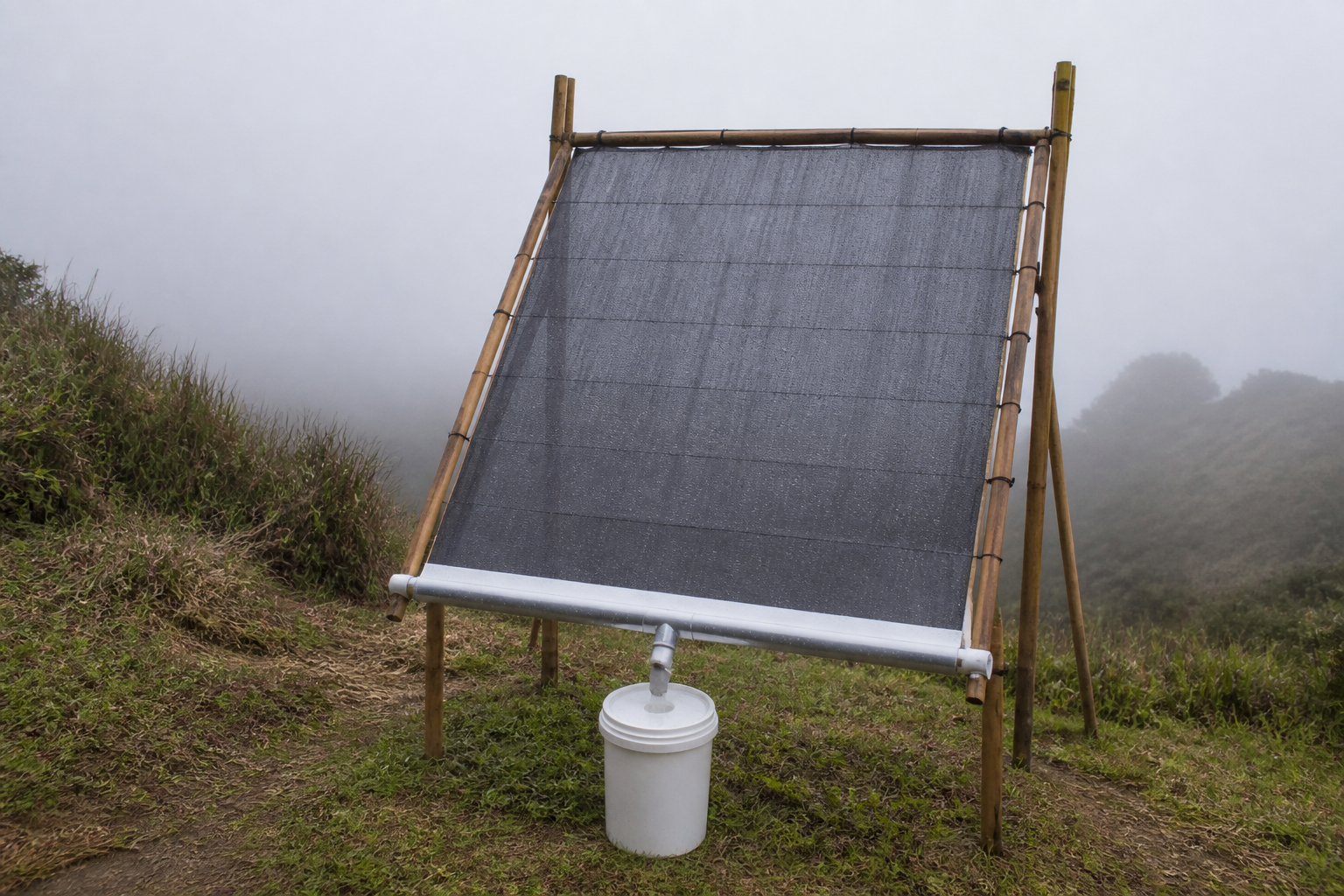 DIY fog filter net in morning mist